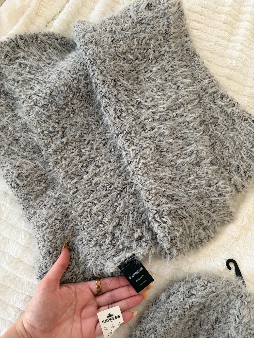 Express Gray Fuzzy Scarf and Cap set